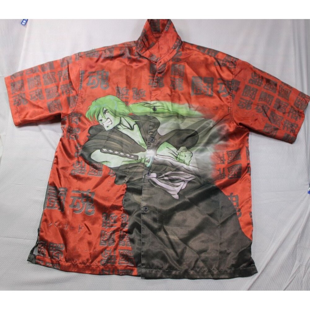 Anime-Themed Samurai Graphic‎ Button-Up Shirt Red & Black Size L By Barcode 100%